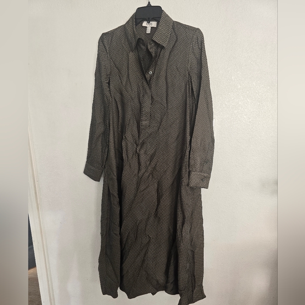 COS Herringbone Maxi Shirt Dress Size 2 In Green - Picture 2 of 14